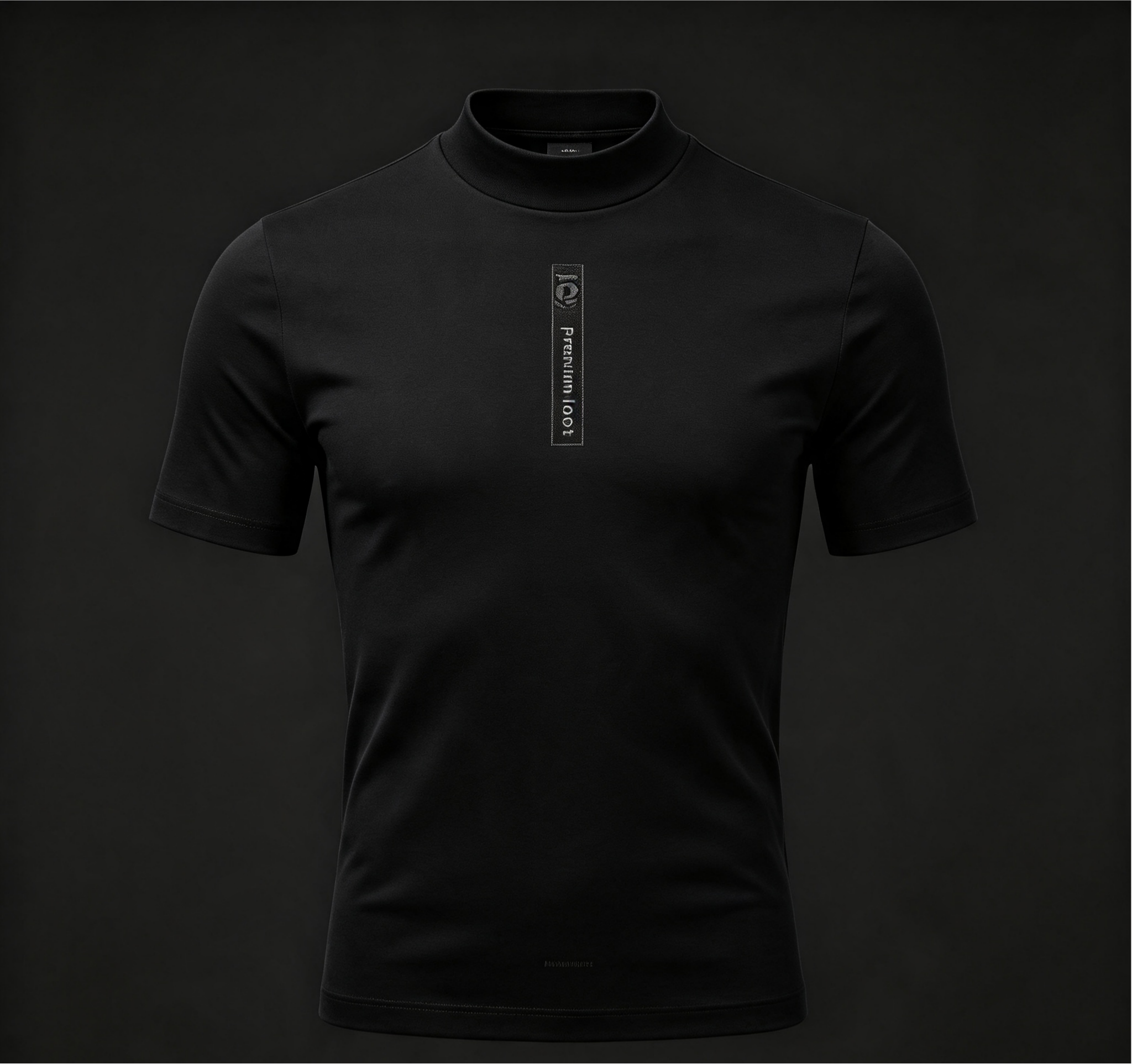 PremiumLoom Black Mock Neck Slim Fit Modern Smart Casual Tee