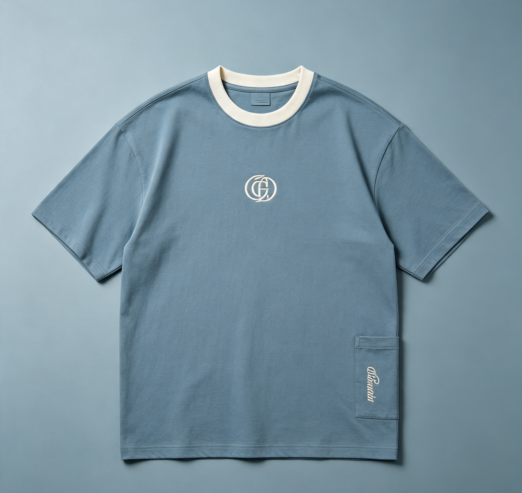 PremiumLoom Mist Blue Color Binding Pocket Comfort Casual Tee